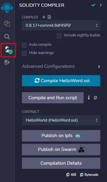 Icono donde se encuentra el Solidity Compiler